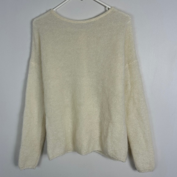 Sezane Gaspard Kid Mohair Alpaca Reversible Knit Sweater Ecru Cream Size Large - Picture 15 of 16